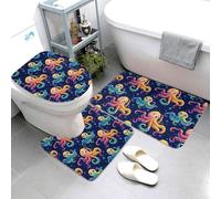 Set di 3 tappeti da bagno colorati con stampa a forma di polipo, tappetini da bagno assorbenti, antiscivolo, lavabili, a forma di U, morbidi tappetini da doccia per vasca da bagno