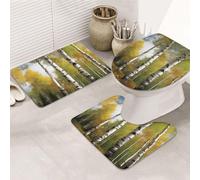 Set di 3 tappeti da bagno con alberi di betulla, tappetino da bagno a forma di U, tappetini da bagno in microfibra antiscivolo + tappetino per copriwater, morbidi tappeti da bagno assorbenti per la