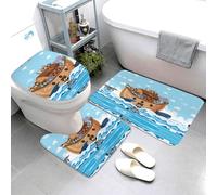 Set di 3 tappeti da bagno con animali sull'arca di Noè, tappetini da bagno assorbenti, antiscivolo, copriwater, a forma di U, lavabili, decorazione per il bagno