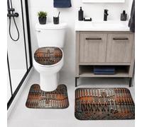Set di 3 tappeti da bagno con attrezzi, chiavi rustiche industriali, pinze, nessuno marrone, per dormitorio universitario, tappetini da bagno a forma di U, decorazione per pavimento del WC