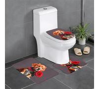 Set di 3 tappeti da bagno con cane gentleman-like, tappetini da bagno antiscivolo in flanella per il bagno, lavabili, tappetini da bagno assorbenti con tappetino da bagno