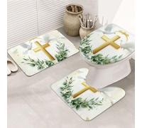 Set di 3 tappeti da bagno con colombe e croci della pace, morbidi tappetini da bagno assorbenti in memory foam e tappetino da bagno a forma di U, decorazione per la casa, asciugatura rapida