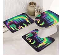 Set di 3 tappeti da bagno con foreste luminose e cieli stellati, morbidi tappetini da bagno assorbenti in memory foam e tappetino da bagno a forma di U, decorazione per la casa, asciugatura rapida