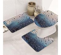 Set di 3 tappeti da bagno con gocce di pioggia su vetro, tappetino per WC a forma di U, tappetini da bagno antiscivolo in microfibra + copriwater, morbidi e assorbenti, per la decorazione della casa