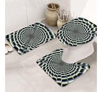 Set di 3 tappeti da bagno con illusione ottica a spirale, tappetino da bagno a forma di U + tappetini da bagno antiscivolo in microfibra + tappetino copriwater, morbido tappeto assorbente per la