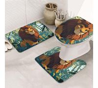 Set di 3 tappeti da bagno con leone della giungla, morbidi tappetini da bagno assorbenti in memory foam e tappetino da bagno a forma di U, decorazione per la casa, asciugatura rapida