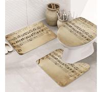 Set di 3 tappeti da bagno con note musicali su carta antica, tappetino per WC a forma di U + tappetini da bagno in microfibra antiscivolo + tappetino copriwater, morbido tappeto assorbente per la