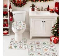 Set di 3 tappeti da bagno con omino di pan di zenzero a tema patchwork | Design patchwork, tappetino da bagno, motivi stagionali, superficie in morbida flanella, assorbe l'umidità