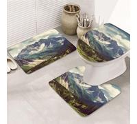Set di 3 tappeti da bagno con paesaggio montano, tappetino da bagno a forma di U + tappetini da bagno in microfibra antiscivolo + tappetino copriwater, morbido tappeto assorbente per la decorazione