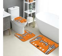 Set di 3 tappeti da bagno con scheletro e mani, per Halloween, divertenti, stelle, ragno, Halloween, arancione, antiscivolo, lavabili, per bagno, lavandino, decorazione per pavimenti