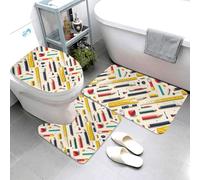 Set di 3 tappeti da bagno con stampa a forma di penne, tappetini da bagno assorbenti e lavabili, a forma di U, morbidi tappetini da doccia per vasca da bagno