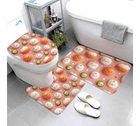 Set di 3 tappeti da bagno con stampa di cetrioli con palline di riso e palline di riso, tappetini da bagno assorbenti antiscivolo, copriwater a forma di U, lavabili