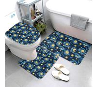 Set di 3 tappeti da bagno con stampa di cielo stellato e sogno, tappetino da bagno assorbente, antiscivolo, copriwater a forma di U, lavabile