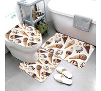 Set di 3 tappeti da bagno con stampa di gelato e nocciole, tappetini da bagno assorbenti, antiscivolo, lavabili, copriwater a forma di U, tappetino per contorno WC, tappetino da doccia morbido per
