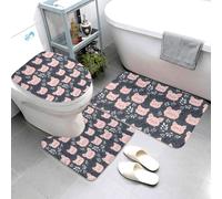 Set di 3 tappeti da bagno con stampa di maialini, assorbenti, antiscivolo, lavabili, copriwater a forma di U, tappetino per il contorno del WC, tappetino da doccia, tappetino da bagno per vasca da