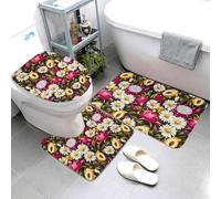 Set di 3 tappeti da bagno con stampa di margherite e draghi, tappetini da bagno assorbenti, antiscivolo, lavabili, copriwater a forma di U, tappetino per contorno WC, tappetino da doccia morbido per