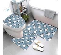Set di 3 tappeti da bagno con stampa di pinguini e nevicata, assorbente, antiscivolo, copriwater a forma di U, lavabili