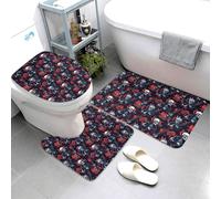 Set di 3 tappeti da bagno con stampa di teschio di roccia e chitarra con rose, assorbente, antiscivolo, lavabile, a forma di U, tappetino per il contorno del WC, morbido tappetino da doccia per vasca