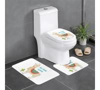 Set di 3 tappeti da bagno con stampa di un simpatico motivo con lama e cactus, tappetino da bagno a forma di U, tappetino da bagno e 1 copriwater