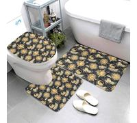 Set di 3 tappeti da bagno con stampa dorata con sole e luna, tappetini da bagno assorbenti, antiscivolo, lavabili, copriwater a forma di U, tappetino per contorno, morbido tappetino da doccia