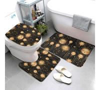Set di 3 tappeti da bagno con stampa solare dorata, assorbente, antiscivolo, lavabile, a forma di U, tappetino per il contorno del WC, morbido tappetino da doccia, tappetino da bagno per vasca da