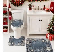 Set di 3 tappeti da bagno con stella di Natale e pigne | Pigne, tappetino da bagno, tema botanico invernale, aggiornamento stagionale del bagno