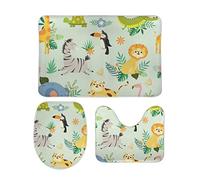 Set di 3 Tappeti da Bagno Cute Wild Animal Cartoon Style Asciugatura Rapida Coperchio del WC Pelosi Tappeto a Forma di U per Docce WC