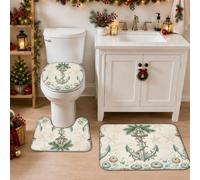 Set di 3 tappeti da bagno decorativi con ancore natalizie costiere | Tappeto da bagno a tema costiero, decorazione nautica, motivi di creature oceaniche, accenti per le vacanze invernali