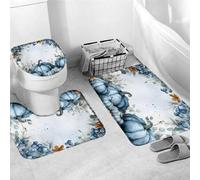 Set di 3 Tappeti da Bagno,Fall Blue Autumn Rustic Pumpkins Retro Harvest Comodi Copertura per WC Asciugatura Rapida Tappeto a Forma di U per Vasche Docce WC