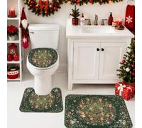 Set di 3 tappeti da bagno fantasiosi con fata invernale e scena della | Tappeto da bagno per doccia, motivo foresta, verde invernale, consistenza morbida imbottita, accenti stagionali per la casa
