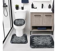Set di 3 tappeti da bagno in mattoni, stile industriale moderno, con texture a mortaio, nessuno nero, per dormitorio universitario, tappetini da bagno per WC, doccia, pavimento, decorazione WC