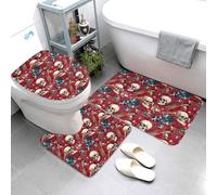 Set di 3 tappeti da bagno in stile rock con stampa di teschi, tappetini da bagno assorbenti, antiscivolo, lavabili, copriwater a forma di U, tappetino contorno, morbido tappetino da doccia, tappetino