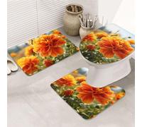 Set di 3 Tappeti da Bagno,Marigold Flower Autumn Flowers Morbido Coperchio del WC Asciugatura Rapida Tappetino a Forma di U per WC Bagno Docce