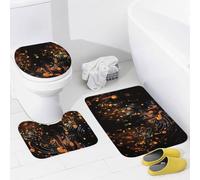Set di 3 Tappeti da Bagno,Musical Notes on Dark Background Lavabili Coperchio del WC Morbido Tappetino a Forma di U per Vasche Docce WC