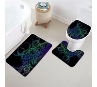 Set di 3 Tappeti da Bagno,Octopus Funny Blue Green Sea Kraken Animal Nautical Goth Ocean Asciugatura Rapida Coperchio del WC Antiscivolo Tappetino a Forma di U per WC Docce Bagno