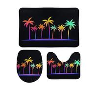 Set di 3 Tappeti da Bagno Silhouette of Gradient Palm Trees Retor Style Black Traspiranti Tappetini Per WC Asciugatura Rapida Tappetino a Forma di U per Docce Bagno