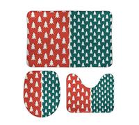Set di 3 Tappeti da Bagno Simple Christmas Tree White Dark Green Red Asciugatura Rapida Copertura per WC Pelosi Tappetino girowater a Forma di U per Bagno WC
