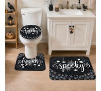 Set di 3 tappeti da bagno spettrali, con zucche giocose e festose, ragno, Halloween, colore nero, antiscivolo, lavabili, decorazione per il pavimento