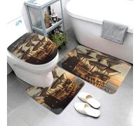 Set di 3 tappeti da bagno super assorbenti, set di tappetini da bagno antiscivolo, lavabile, tappetino contorno e copriwater, fantasia nave pirata, tappetini da bagno per bagno e doccia