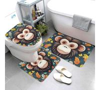 Set di 3 tappeti da bagno super assorbenti, set di tappetini da bagno antiscivolo, lavabile, tappetino contorno e copriwater con motivo scimmia, tappetini da bagno per bagno e doccia
