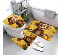 Set di 3 tappeti da bagno super assorbenti, set di tappetini da bagno antiscivolo, lavabile, tappetino contorno e copriwater carino divertente scimmia banana tappetini da bagno tappeto per bagno