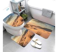 Set di 3 tappeti da bagno super assorbenti, set di tappetini da bagno antiscivolo, lavabile, tappetino contorno e copriwater con dune di sabbia, tappetini da bagno per bagno e doccia