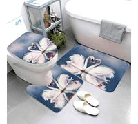 Set di 3 tappeti da bagno super assorbenti, set di tappetini da bagno antiscivolo, lavabile, tappetino contorno e copriwater per San Valentino, coppia di cigni e cuore, tappetini da bagno per bagno e