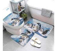 Set di 3 tappeti da bagno super assorbenti, set di tappetini da bagno antiscivolo, lavabile, tappetino contorno e copriwater con pinguini, tappetini da bagno per bagno e doccia