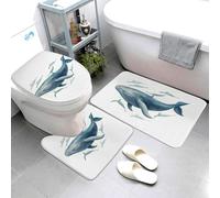 Set di 3 tappeti da bagno super assorbenti, set di tappetini da bagno antiscivolo, lavabile, tappetino contorno e copriwater con balena blu, tappetini da bagno per bagno doccia