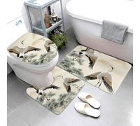 Set di 3 tappeti da bagno super assorbenti, set di tappetini da bagno antiscivolo, tappetino da bagno lavabile e coperchio del WC, due gru giapponesi che volano tappetini da bagno tappeto per bagno