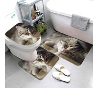 Set di 3 tappeti da bagno super assorbenti, set di tappetini da bagno antiscivolo, tappetino da bagno lavabile, tappetino contorno e copriwater, tappetino da bagno con gatto che dorme, tappeto da
