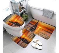 Set di 3 tappeti da bagno super assorbenti, set di tappetini da bagno antiscivolo, tappetino da bagno lavabile, tappetino per WC con motivo alba a vela e barca a vela, tappeto da bagno per doccia
