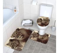 Set di 3 tappeti da bagno super assorbenti, set di tappetini da bagno antiscivolo, tappetino da bagno lavabile e copriwater con leone africano e leonessa, tappetino da bagno per bagno e doccia