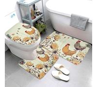 Set di 3 tappeti da bagno super assorbenti, set di tappetini da bagno antiscivolo, tappetino da bagno lavabile e copriwater con gallina che volano farfalle tra i fiori tappeti da bagno per bagno